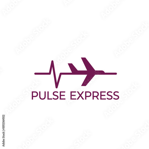 Modern airplane icon merged with a heartbeat pulse line for medical emergency air transport or fast delivery services named Pulse Express