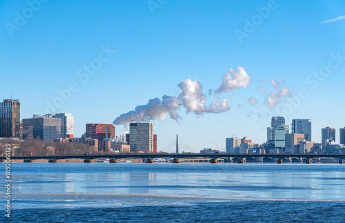 Wallpaper Mural landscape of Boston cityscape skyline and frozen Charles river Torontodigital.ca