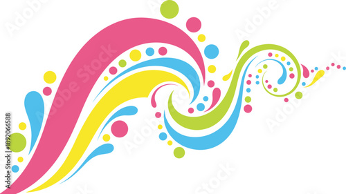 Colorful abstract wave splash background with flowing curves circles and dynamic paint swirls modern playful vector design illustration