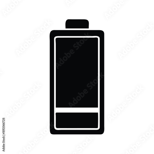 Black and white icon illustrating low battery power level indicator graphic
