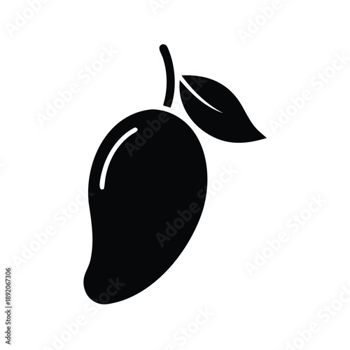 Simple black and white icon silhouette of a fresh ripe mango fruit