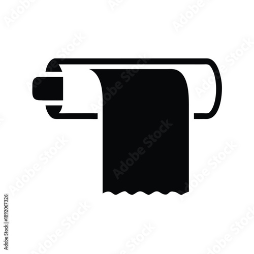 Black and white icon representing a roll of toilet paper on holder