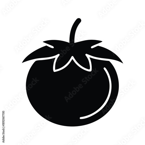 Simple black silhouette icon graphic of a fresh ripe tomato vegetable