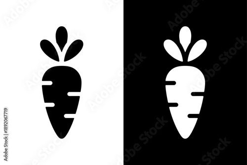 Minimal Carrot Root Icon Vector Illustration. Clean Black and White Food Silhouette for Culinary and App Design