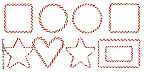 Candy cane shapes squares circles stars and hearts in red and green
