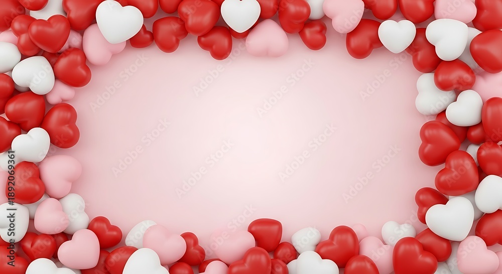 Obraz premium Heart shaped arrangement of red and white pills and capsules on pink background for love health care concept