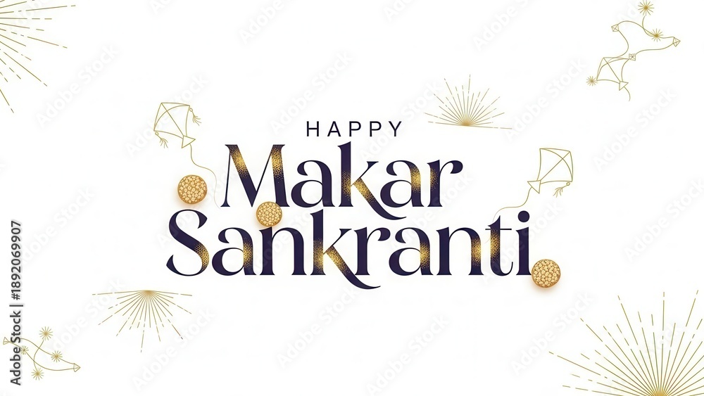 Obraz premium Happy Makar Sankranti text with gold coins and kites on white background