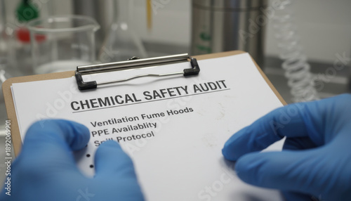Chemical Safety Audit on Clipboard in Lab