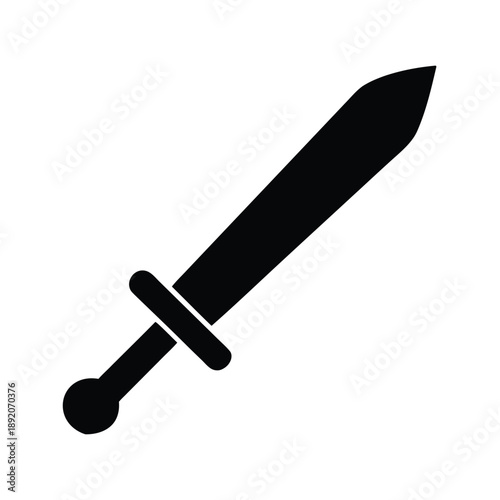 Simple black silhouette of a medieval sword icon isolated on white background
