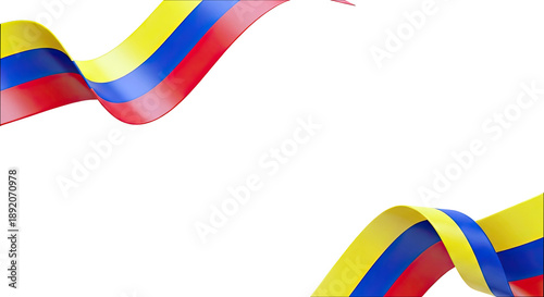 Colombian Flag Ribbons on White Background