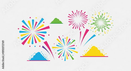 Colorful Fireworks Exploding in Vibrant Celebration on White Background