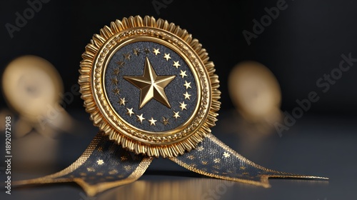 Golden star award with black ribbon