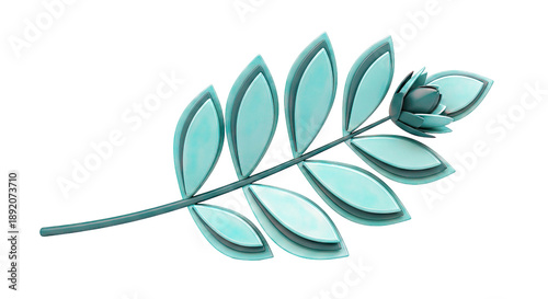 3D Teal Leaf and Bud Design