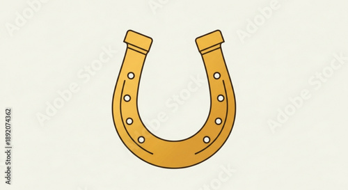 Golden Horseshoe with Nails Isolated on White Background, Vector Illustration