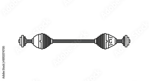 Car CV axle shaft with boots, isolated vector illustration on white background