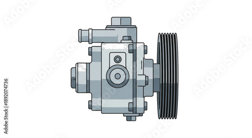 Automotive steering pump assembly illustration, isolated on white background