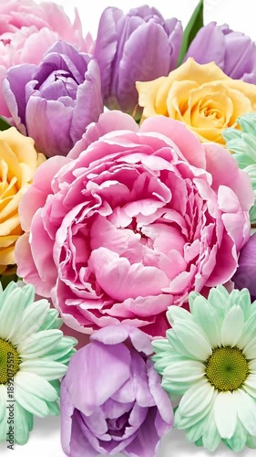 Close-Up of a Beautiful Assortment of Fresh Spring Flowers in Pastel Colors