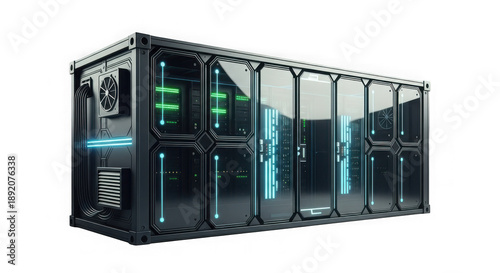 futuristic server cabinet with blue and green lights
