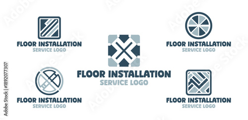 5 Floor Installation Service Logo Set Modern Minimalist Construction Collection