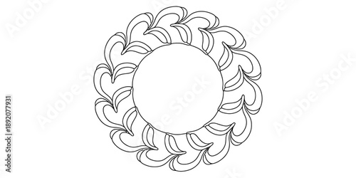 A continuous line heart petal wreath quilting design with a circular center Vector, illustration