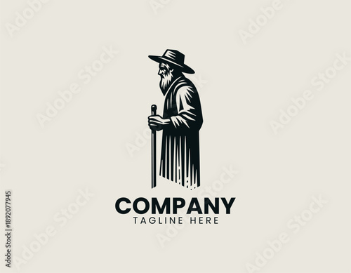 Old Peasant Black Vector Logo Illustration