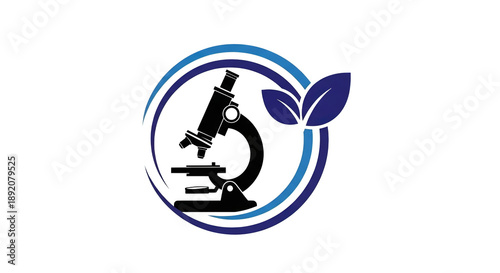 Microscope And Leaves Logo For Biology And Environmental Science