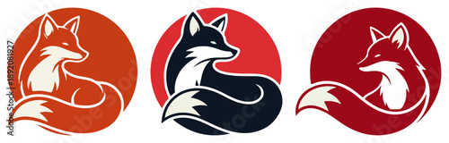 Stylized fox circle logo design set Vector illustration of wild animal emblem