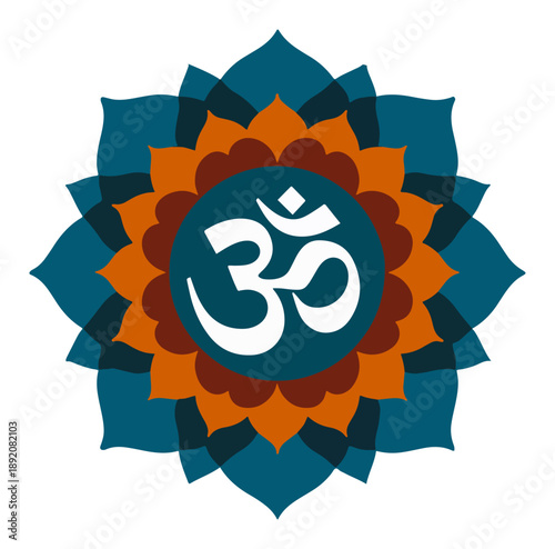 Spiritual om symbol inside colorful lotus flower mandala vector illustration
