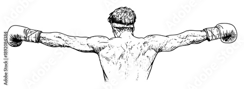 strong boxer with gloves back view sketch