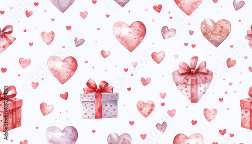 Hearts and gifts symbolize the celebration of Valentine's Day