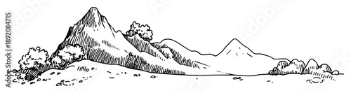 mountain landscape scene hand drawn sketch
