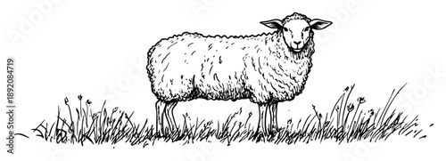 standing sheep in pasture rural sketch