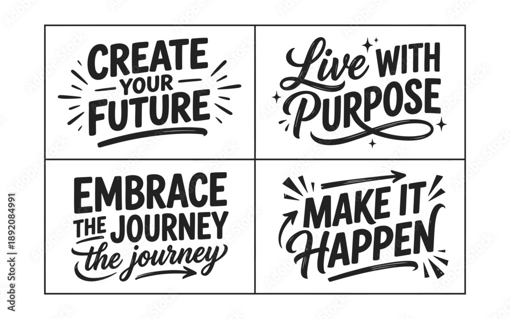 Fototapeta premium Inspirational quotes on motivation and purpose in black text on white