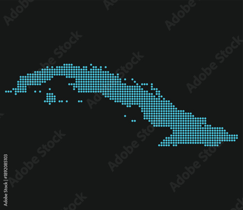 Cuba Light Blue Point Grid Map on Black for Network Modernization and Tech. Map of Cuba dotted map.