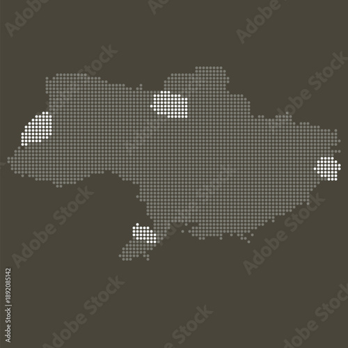 Ukraine Grey and White Dotted Map on Brown for Logistics and Industrial Restoration. Map of Ukraine dotted map.
