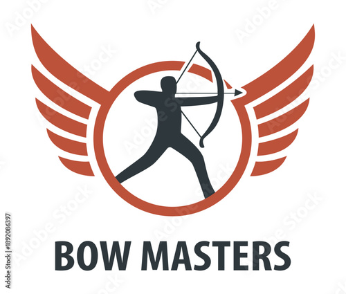 Bow Masters Archery Club Logo - Professional Winged Archer Silhouette Vector for Sports Training, Competitions, and Outdoor Gear Branding