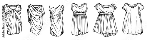 ancient greek roman tunic dress sketch set