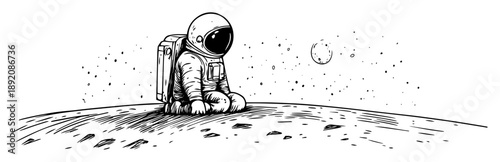 astronaut sitting on moon surface with stars drawing