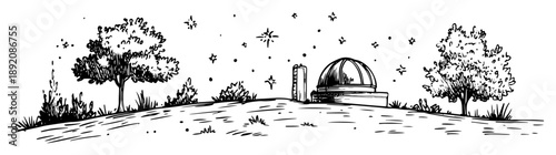 observatory building with trees under night sky