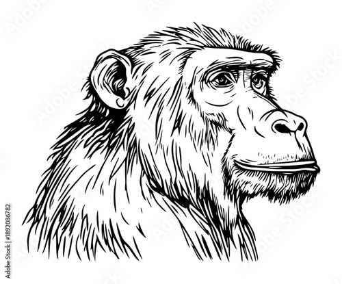 chimpanzee head profile hand drawn illustration