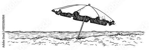 beach umbrella stuck in sand coastal drawing