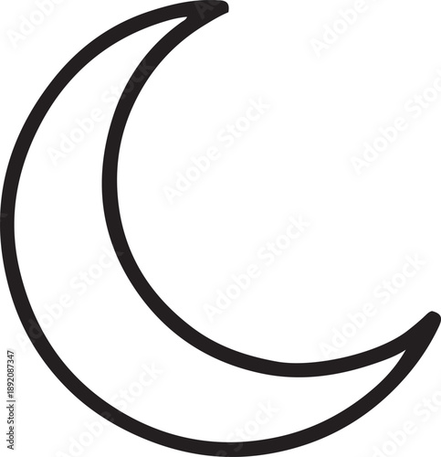 Crescent moon shape in black color on transparent background