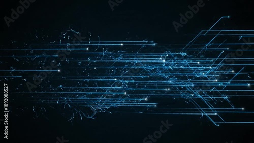 Abstract digital network background with flowing blue light trails and data connections, symbolizing modern technology, communication, and big data visualization
