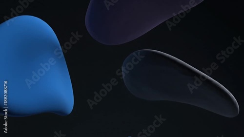Captivating abstract fluid elements in varying shades of blue, purple, and black gently suspend within a mysterious dark expanse, evoking a sense of calm digital wonder