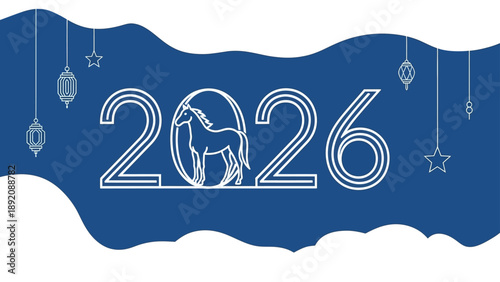 Modern 2026 New Year celebration graphic with goat symbol