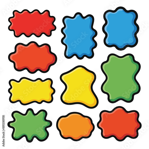 A colorful arrangement of ten irregularly shaped blobs
