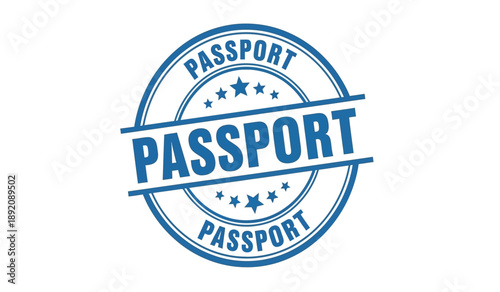 Blue passport stamp on for travel documentation purposes