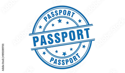 Blue passport stamp on for travel documentation purposes