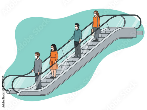 People riding an escalator in a public place