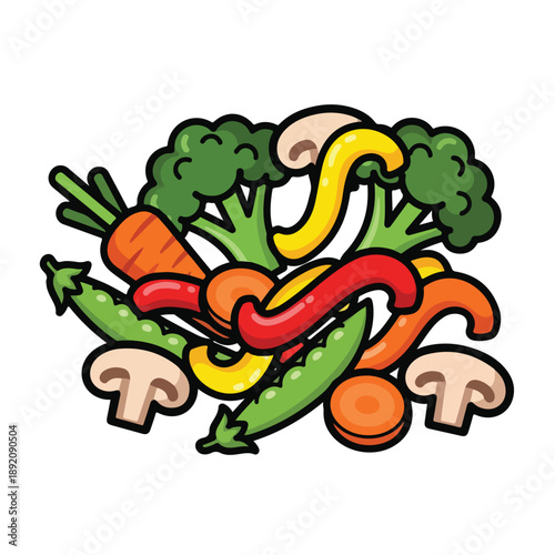 A colorful cartoon bunch of mixed vegetables
